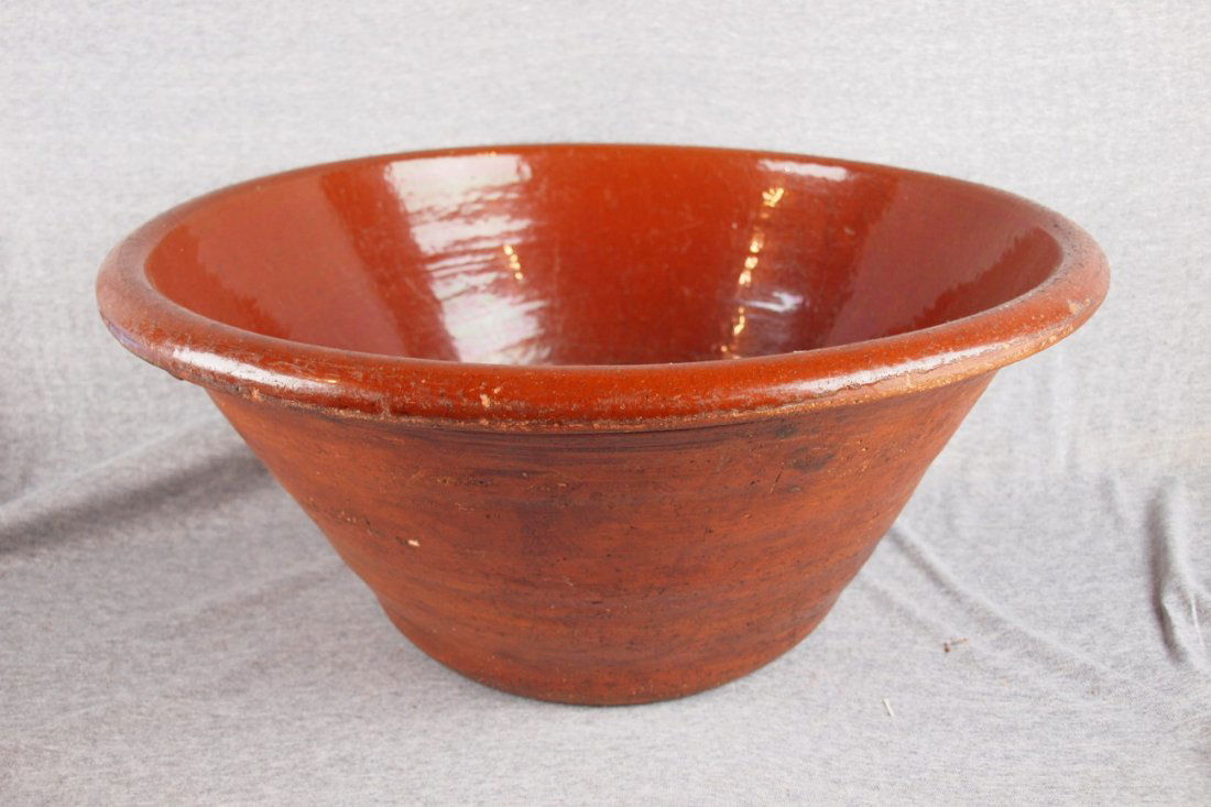 Monumental large redware bowl, 21"d, 9 1/2"h: Monumental large redware bowl, 21"d, 9 1/2"h