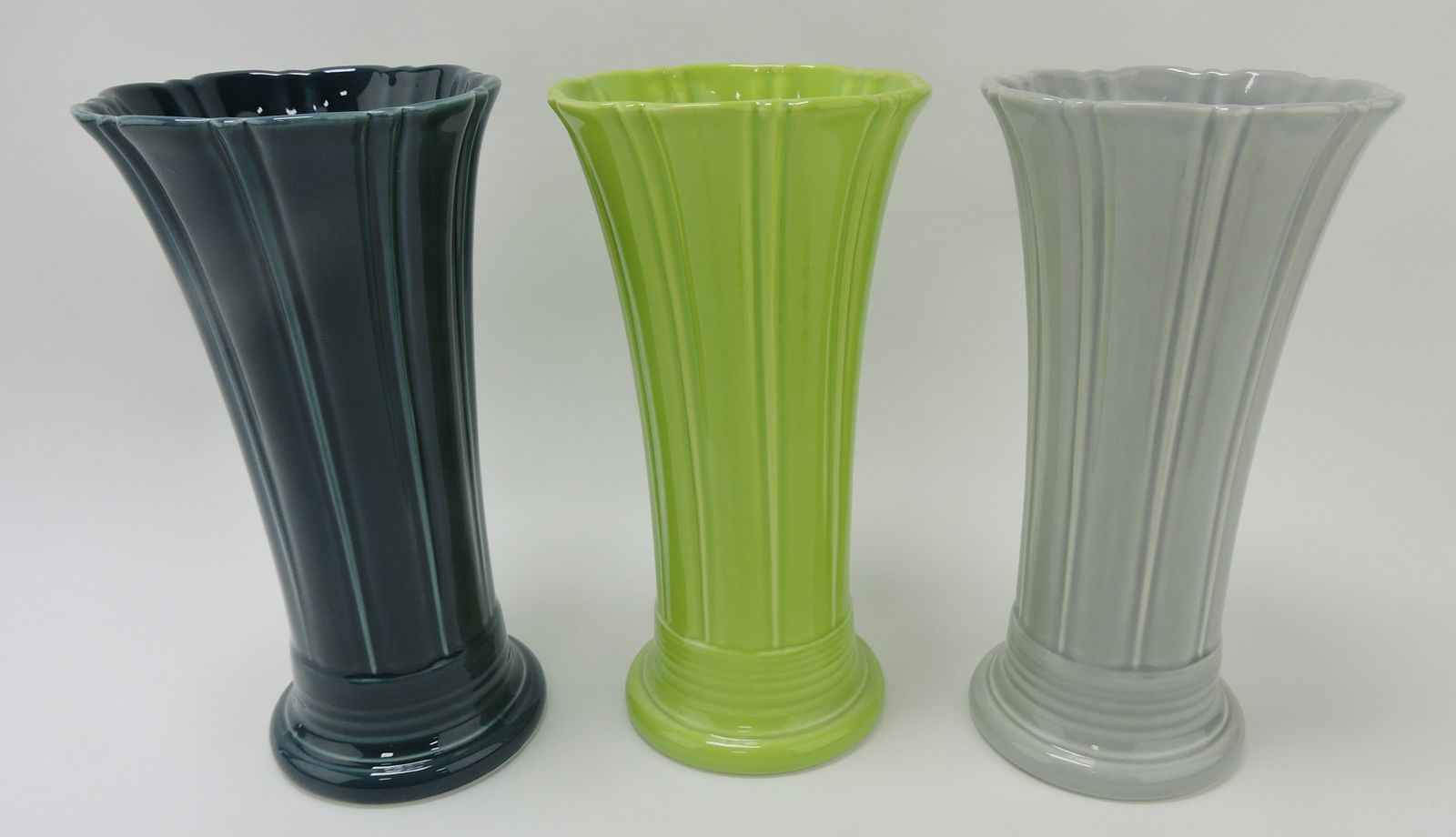 Fiesta Post 86 medium vase group,: juniper, chartreuse, gray
