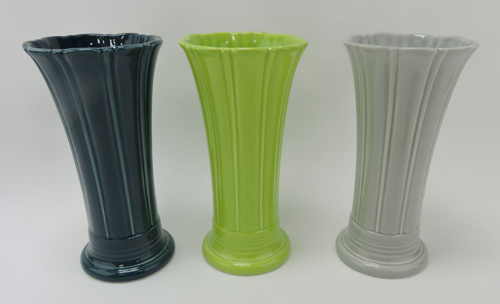 Fiesta Post 86 medium vase group,: juniper, chartreuse, gray