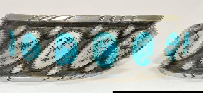 Navajo American Indian sterling: silver turquoise cuff bracelet signed RC