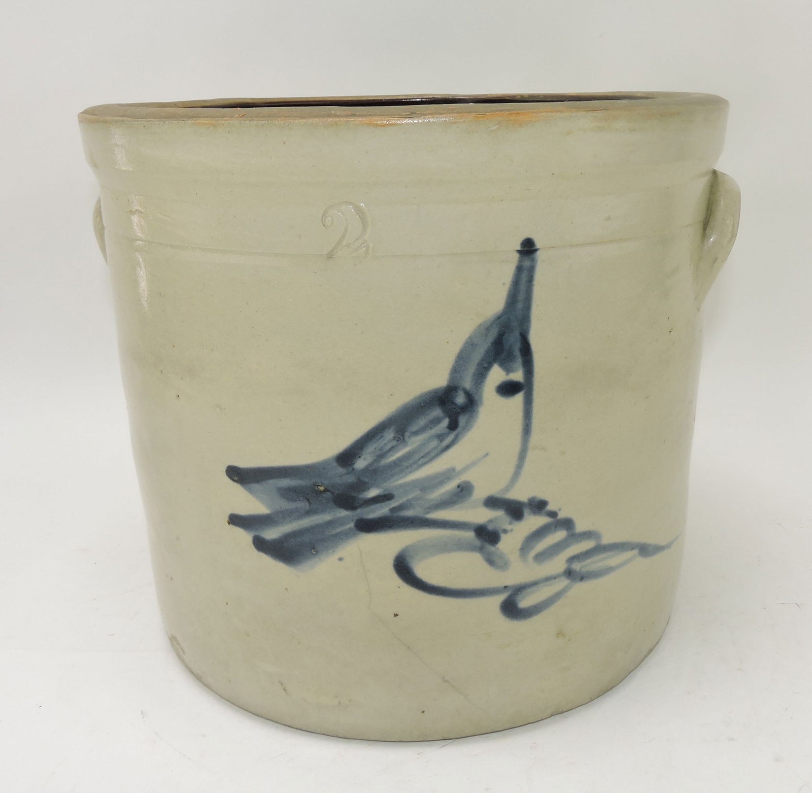 Stoneware 2 gallon crock with blue bird (1 of 2)