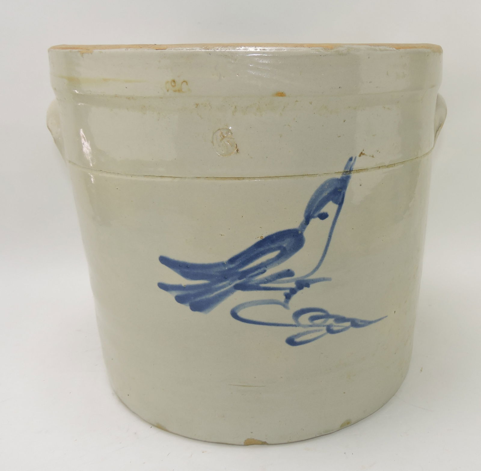 Stoneware 6 gallon crock with blue (1 of 2)