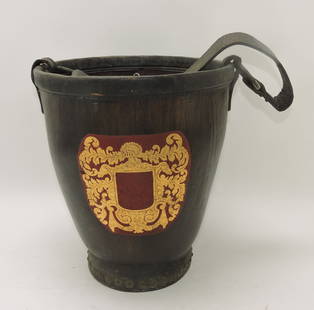Early leather fire bucket, 12": .
