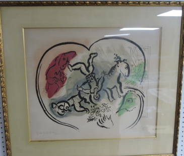 Marc Chagall (1887-1985) clown/circus: lithograph #12/25, signed, image 21"x24", frame 30"x33"