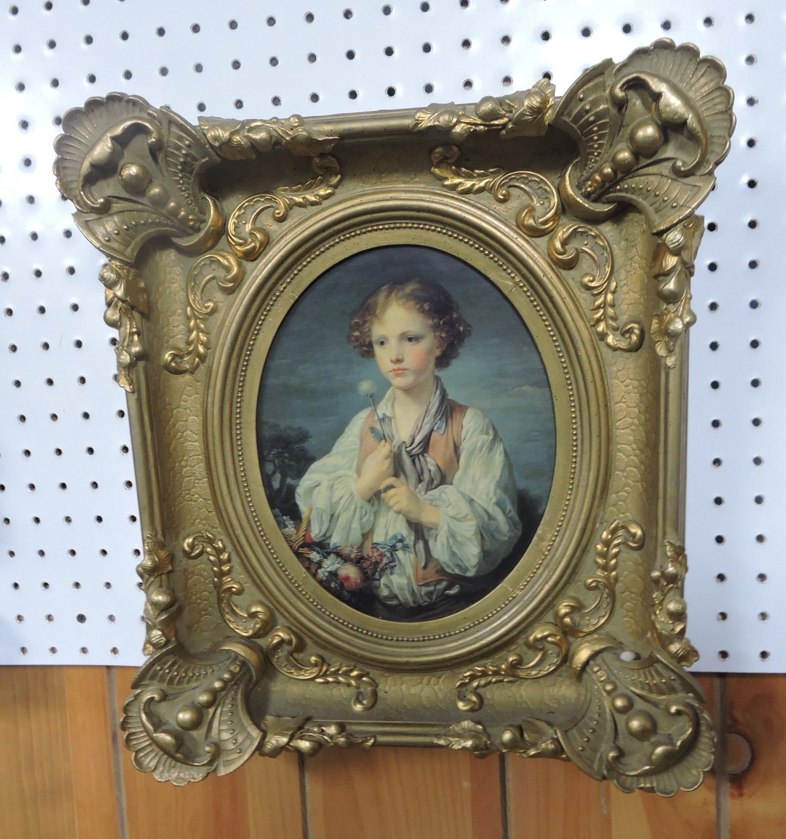 Early gilt frame with picture of boy,: 16"x14"