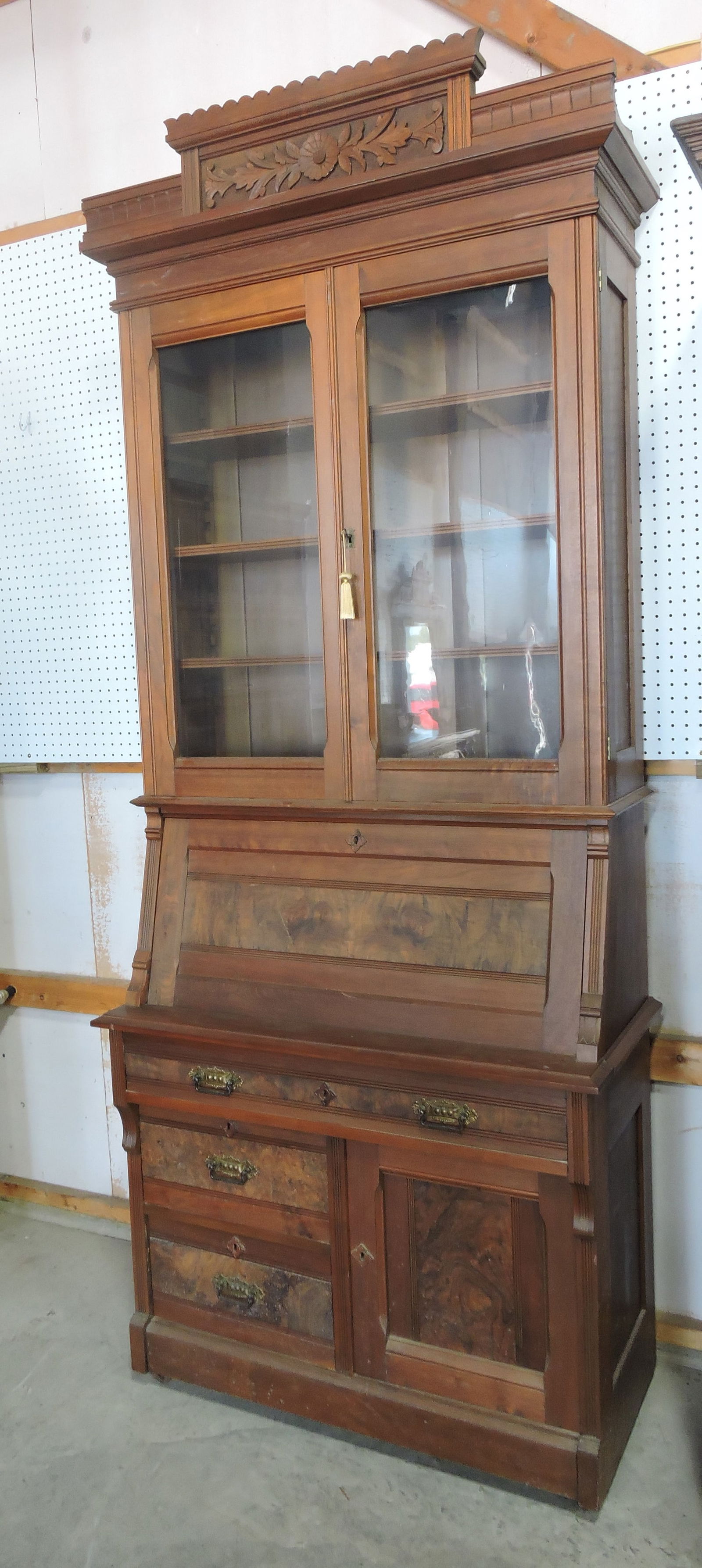 Walnut two piece secretary bookcase, (1 of 2)
