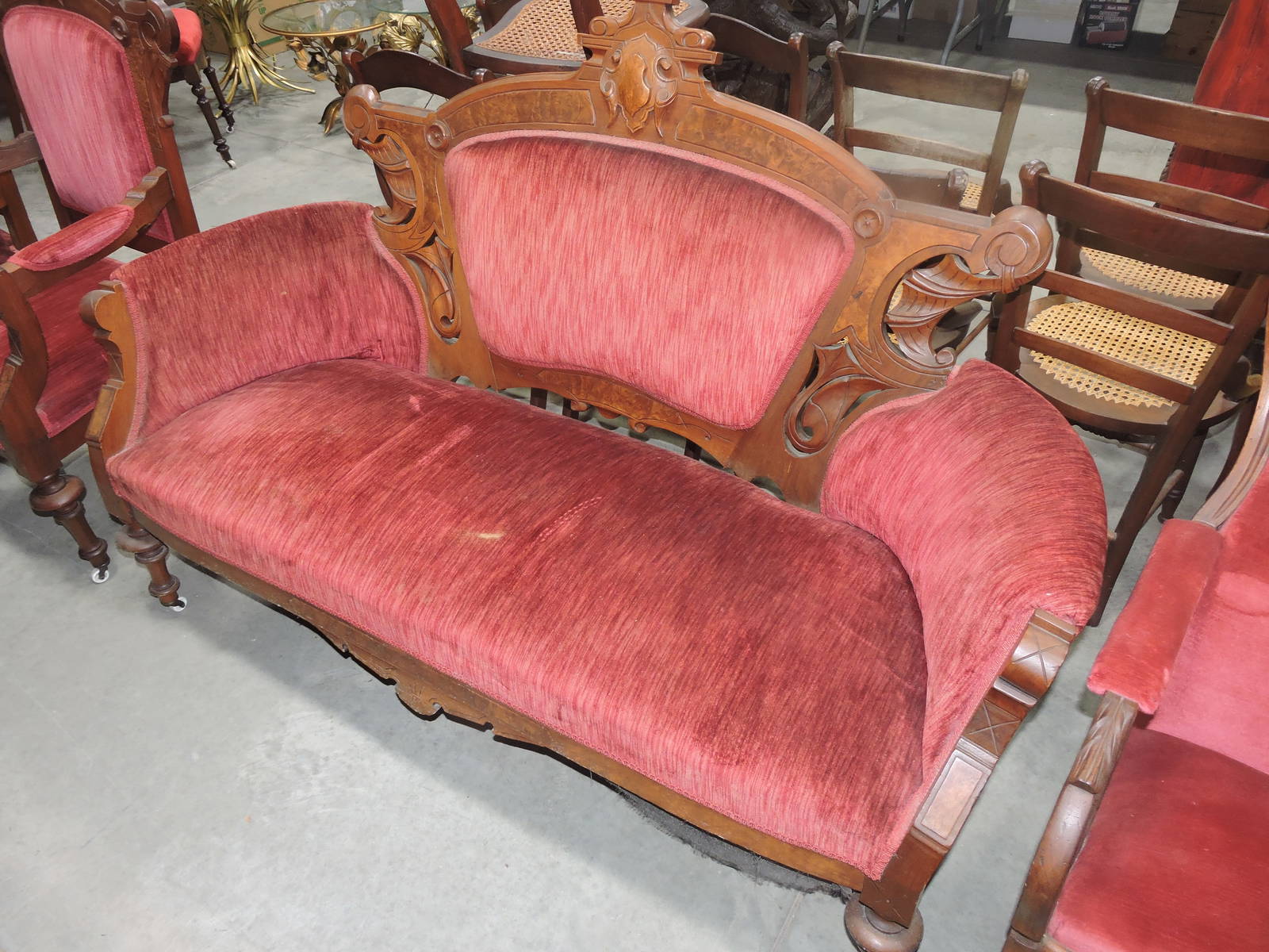 Walnut Victorian Parlor Set With Loveseat, Auction