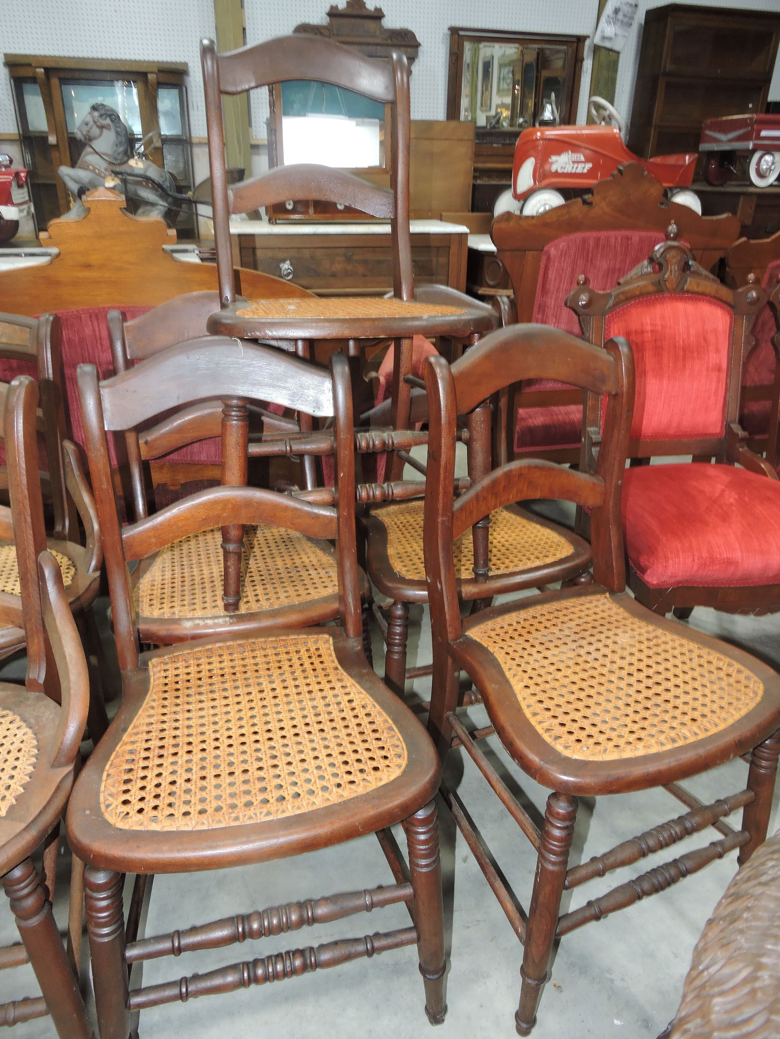 Walnut set of 5 cane seat dining chairs (1 of 2)