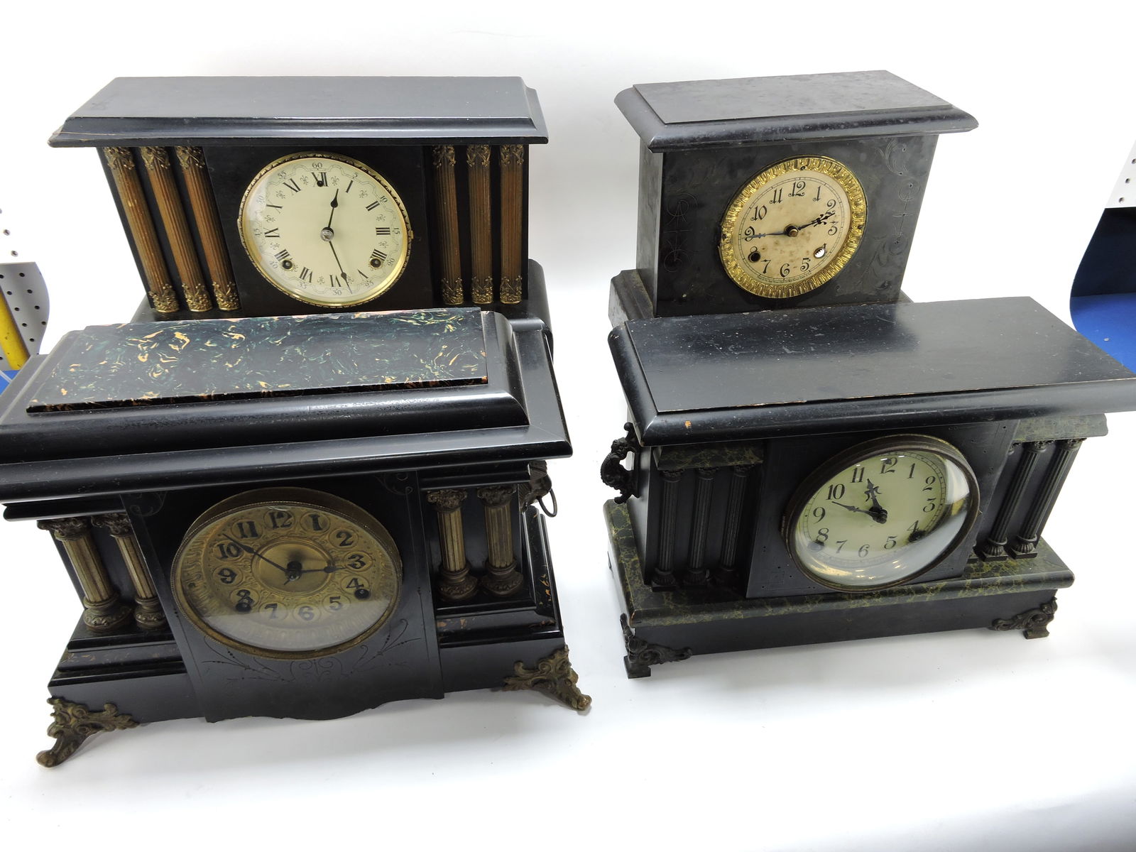Lot of 4 black mantle clocks, various (1 of 1)
