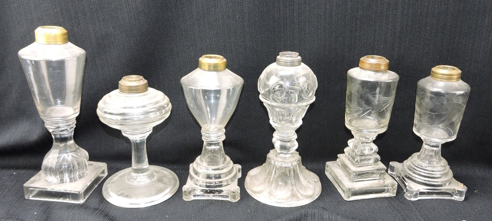 Whale oil lamp lot of 6, base chips,: 6 to 9"
