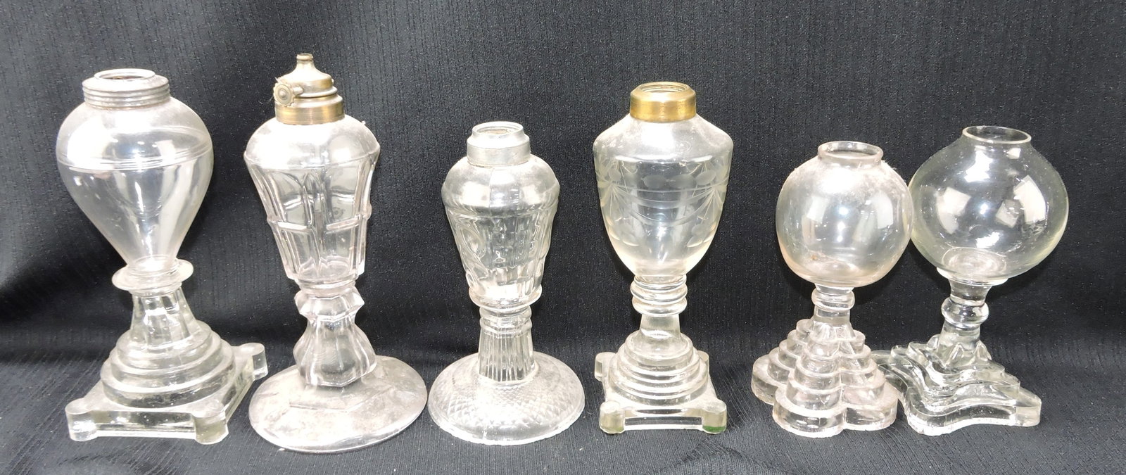 Whale oil lamp lot of 6, base chips,: 6 to 7"