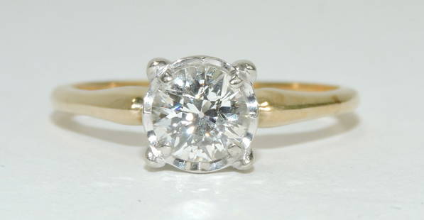 14kt yellow gold diamond solitaire ring with: .95ct +/- European cut diamond that is E-F in color and VS2 in clarity, appraised on 9-26-23 for $8,500