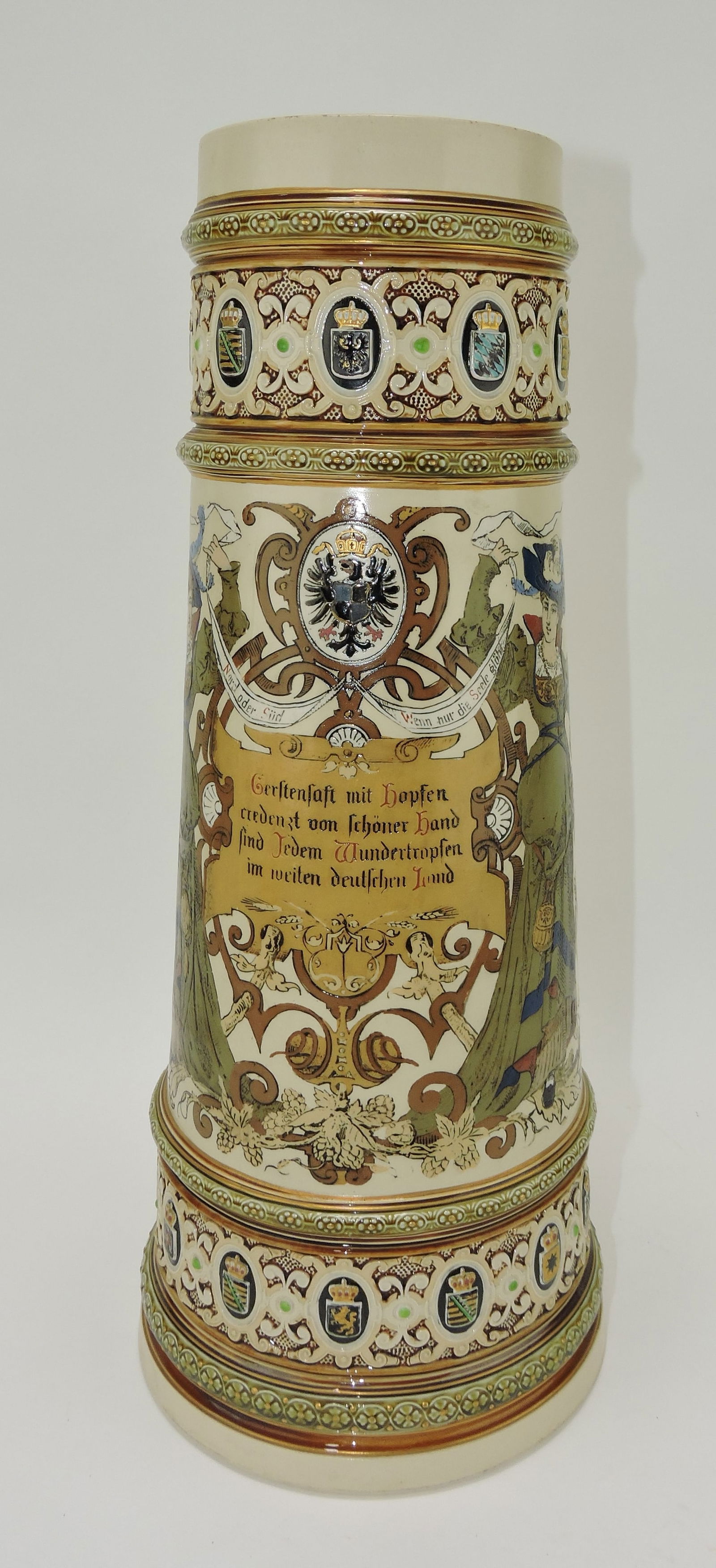 Mettlach stein #1161, 7L, 18", no lid, (1 of 3)