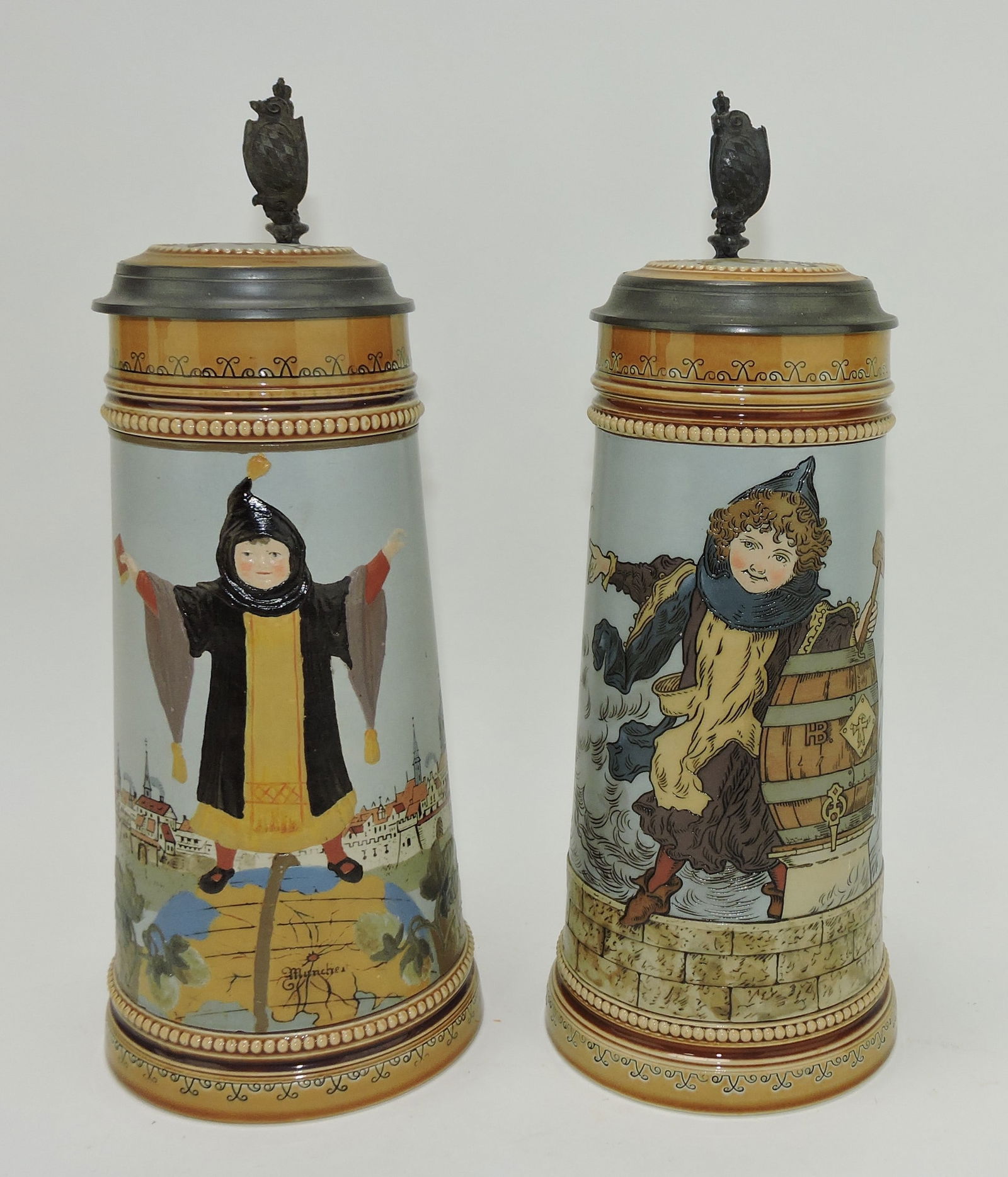 Mettlach lot of 2 steins #2585, 1L, (1 of 3)