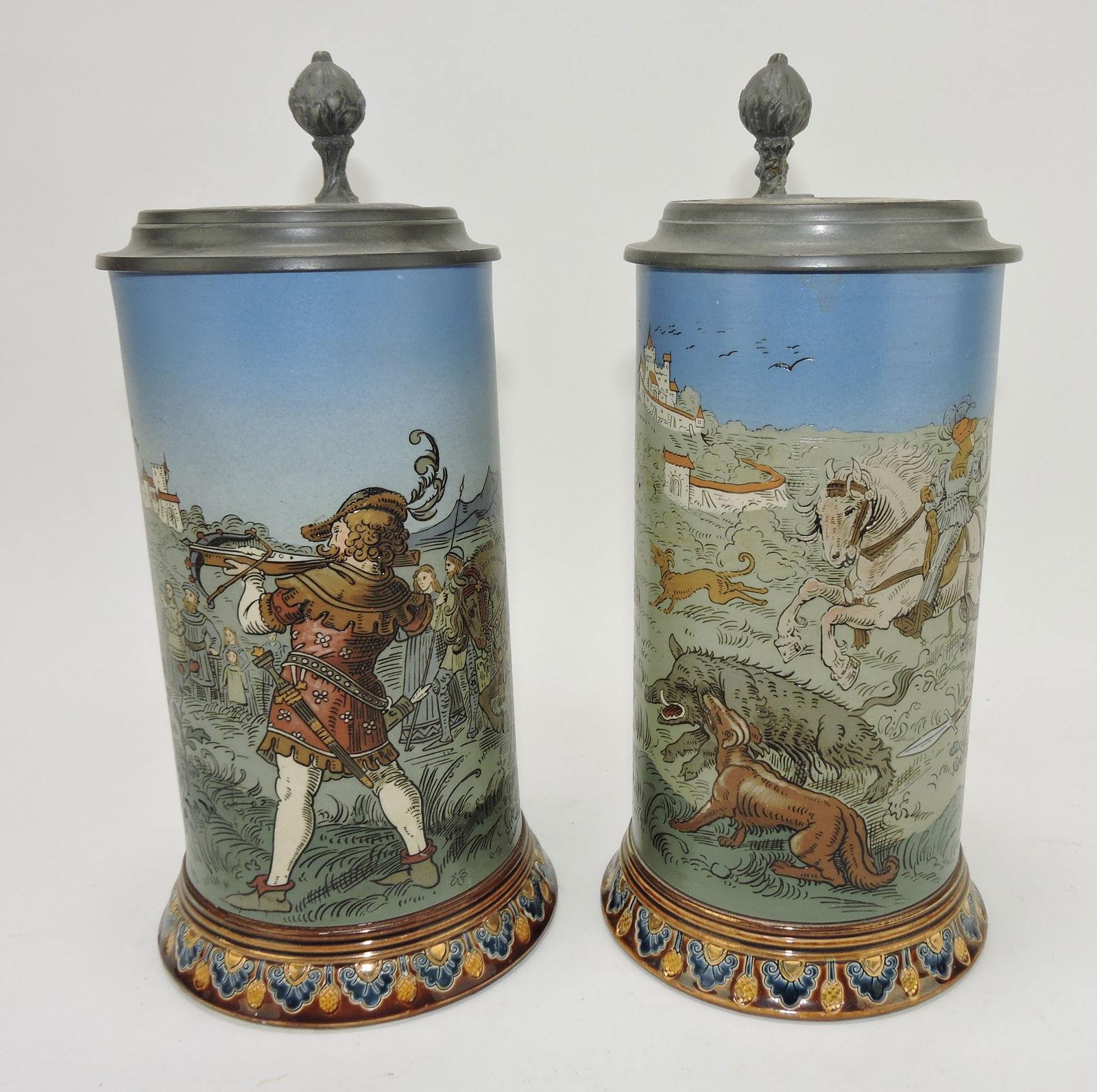 Mettlach lot of 2 steins #2082, 1L, (1 of 3)