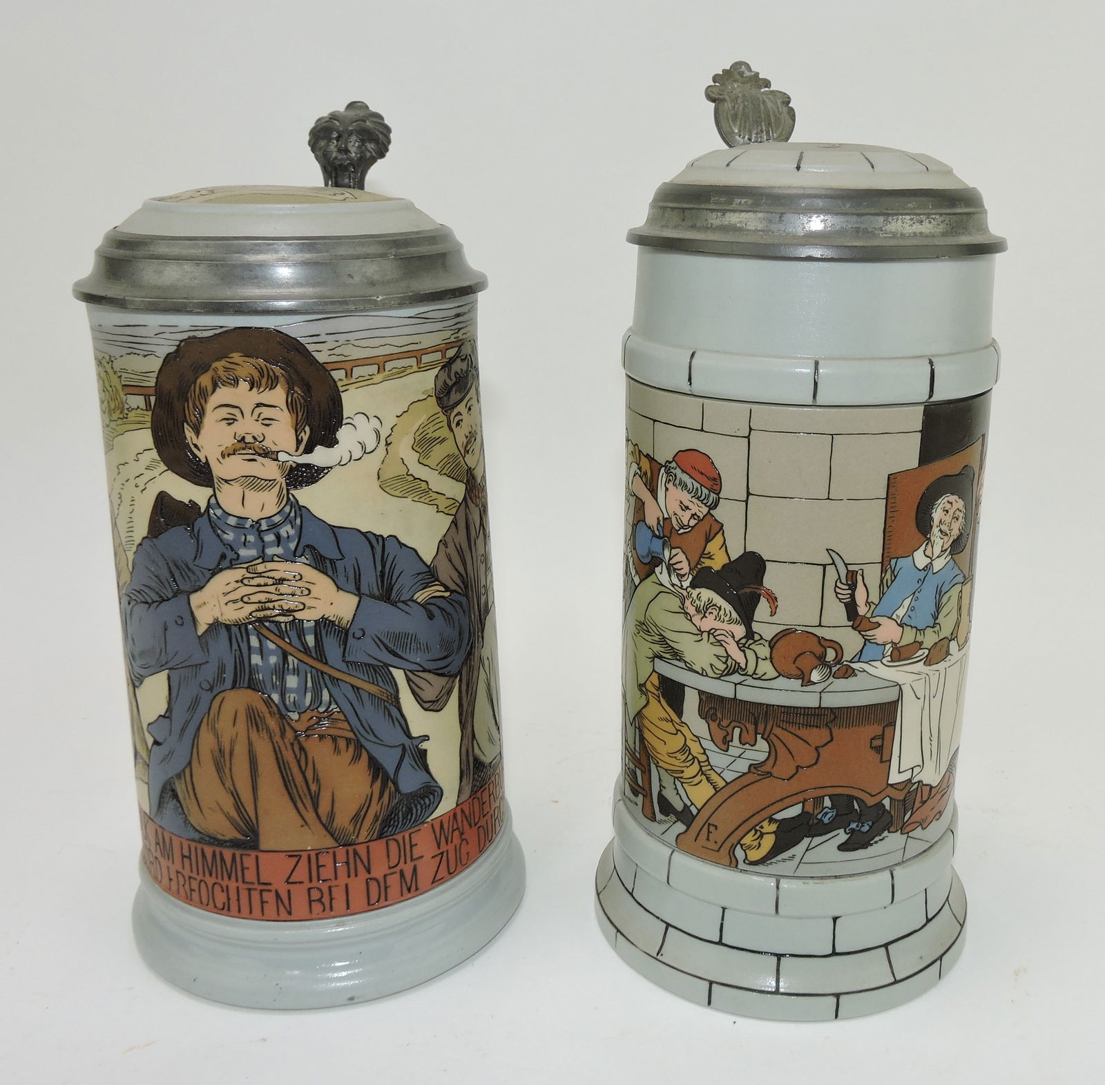 Mettlach lot of 2 steins, #2888 1L, (1 of 3)