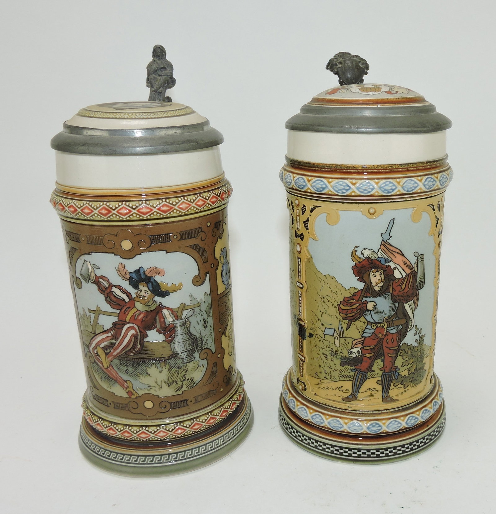 Mettlach lot of 2 steins, #1796 1/2L,: Landsknecht AND #2003 1/2L, Cavaliers