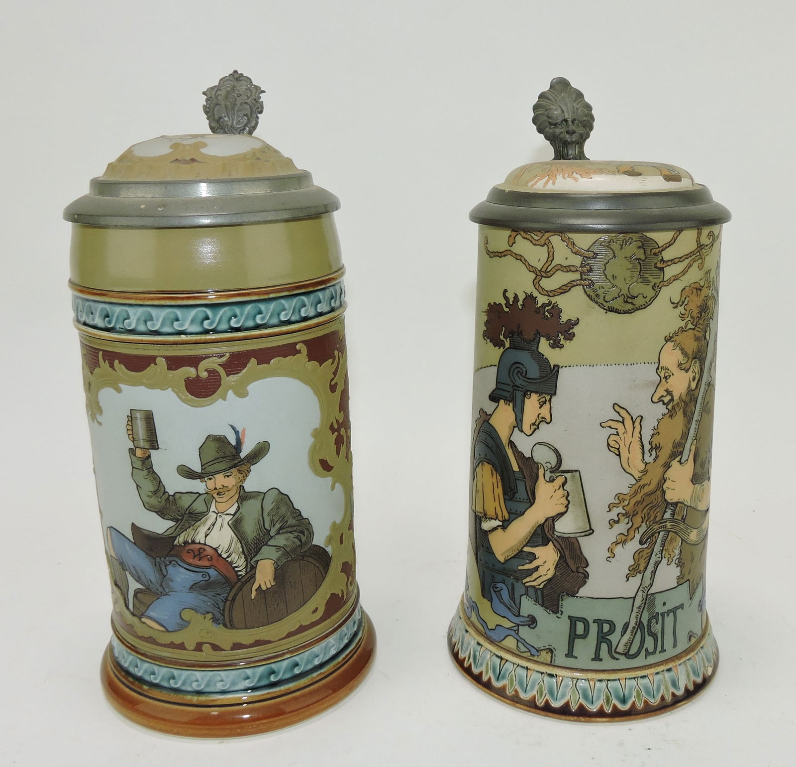 Mettlach lot of 2 steins, #2054 1/2L, (1 of 3)