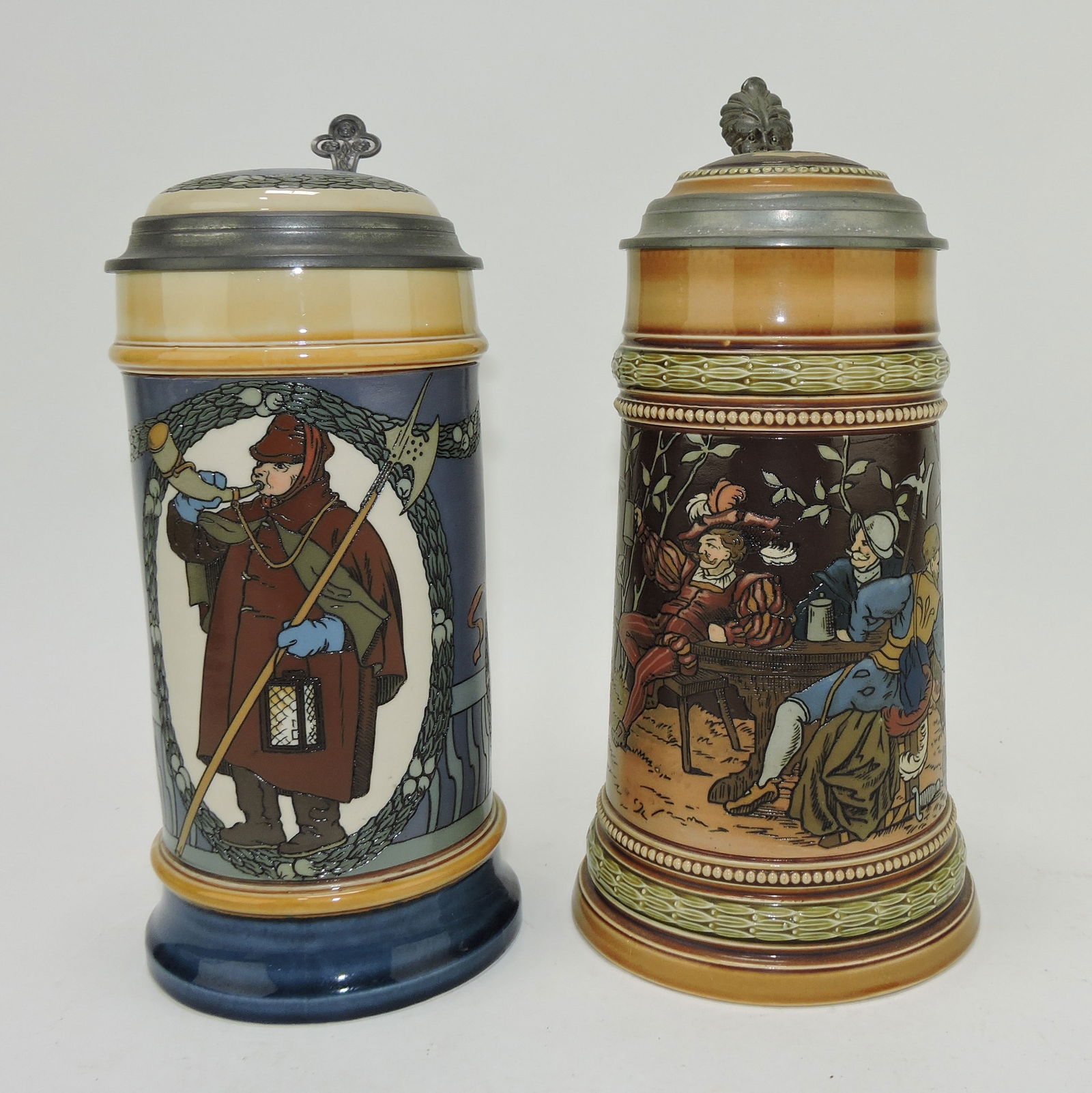 Mettlach lot of 2 steins, #2937 1L, (1 of 3)