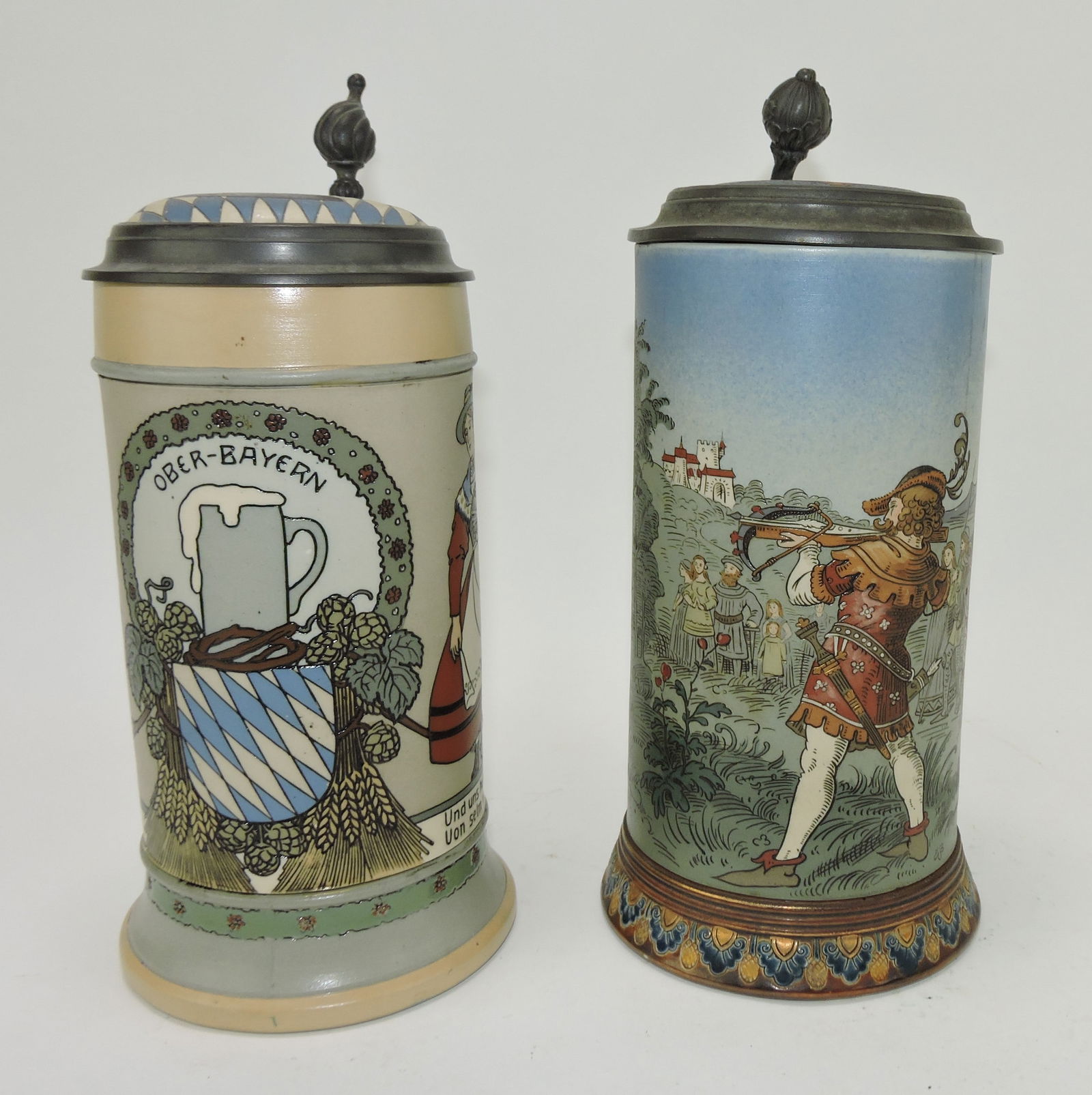 Mettlach lot of 2 steins, #3142 1L, (1 of 3)