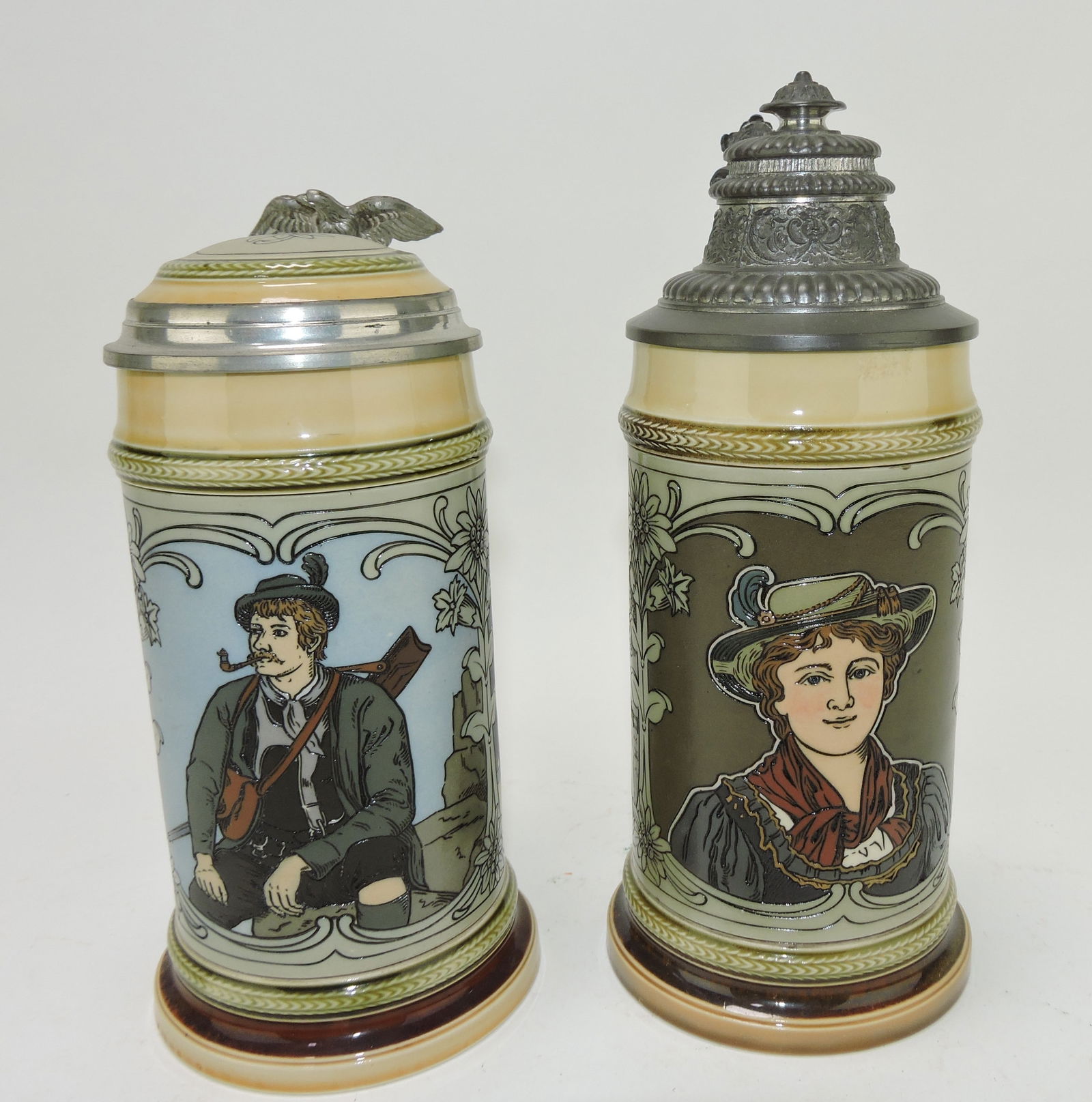 Mettlach lot of 2 steins, #2845 1/2L, (1 of 3)