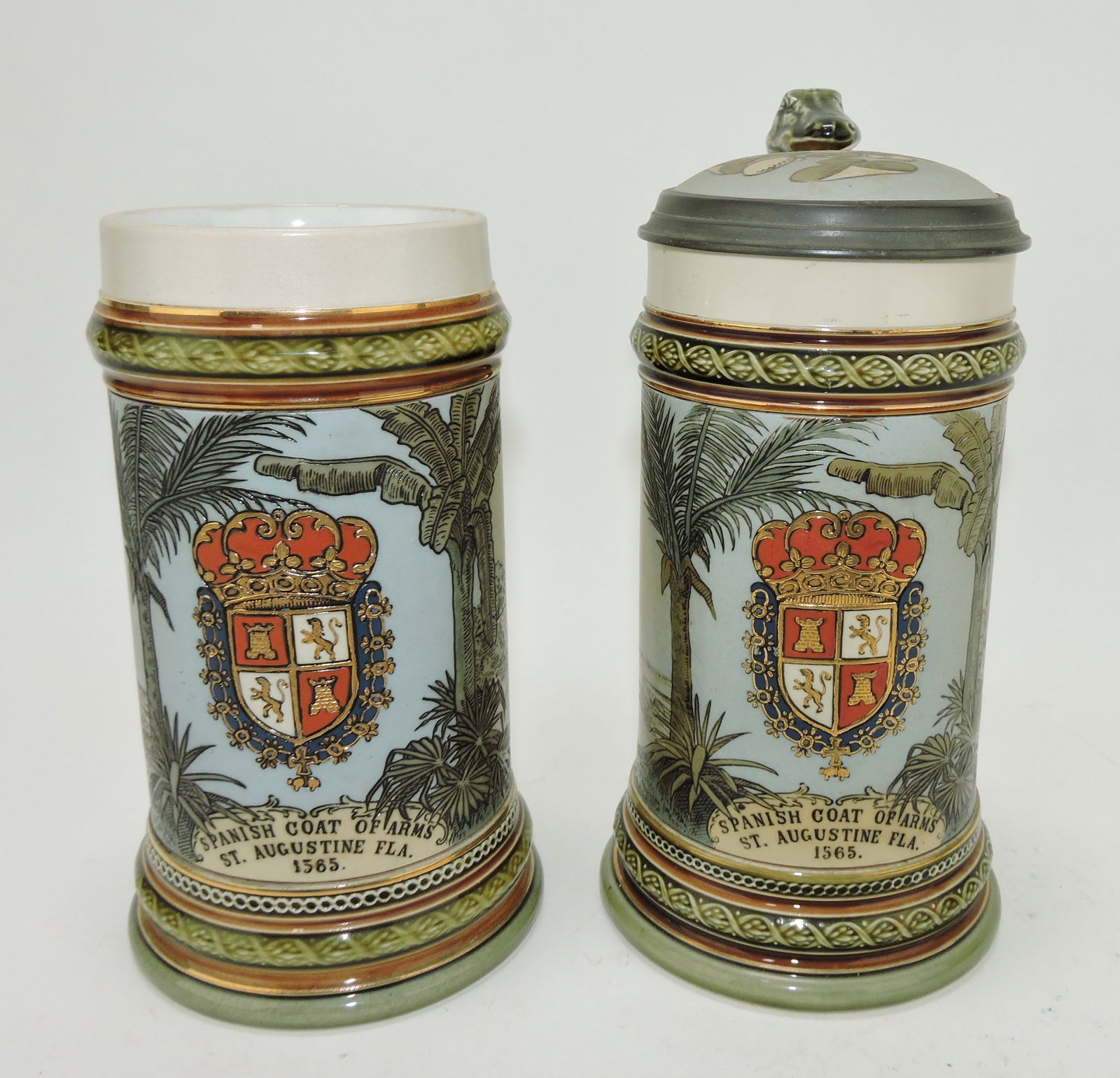 Mettlach lot of 2 steins, 2 - #2373 1/2L, (1 of 3)