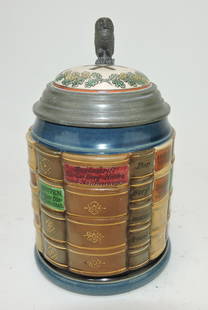 Mettlach Occupational Book Stein: #2001 1/2L, Mountaineering, inlay hairline