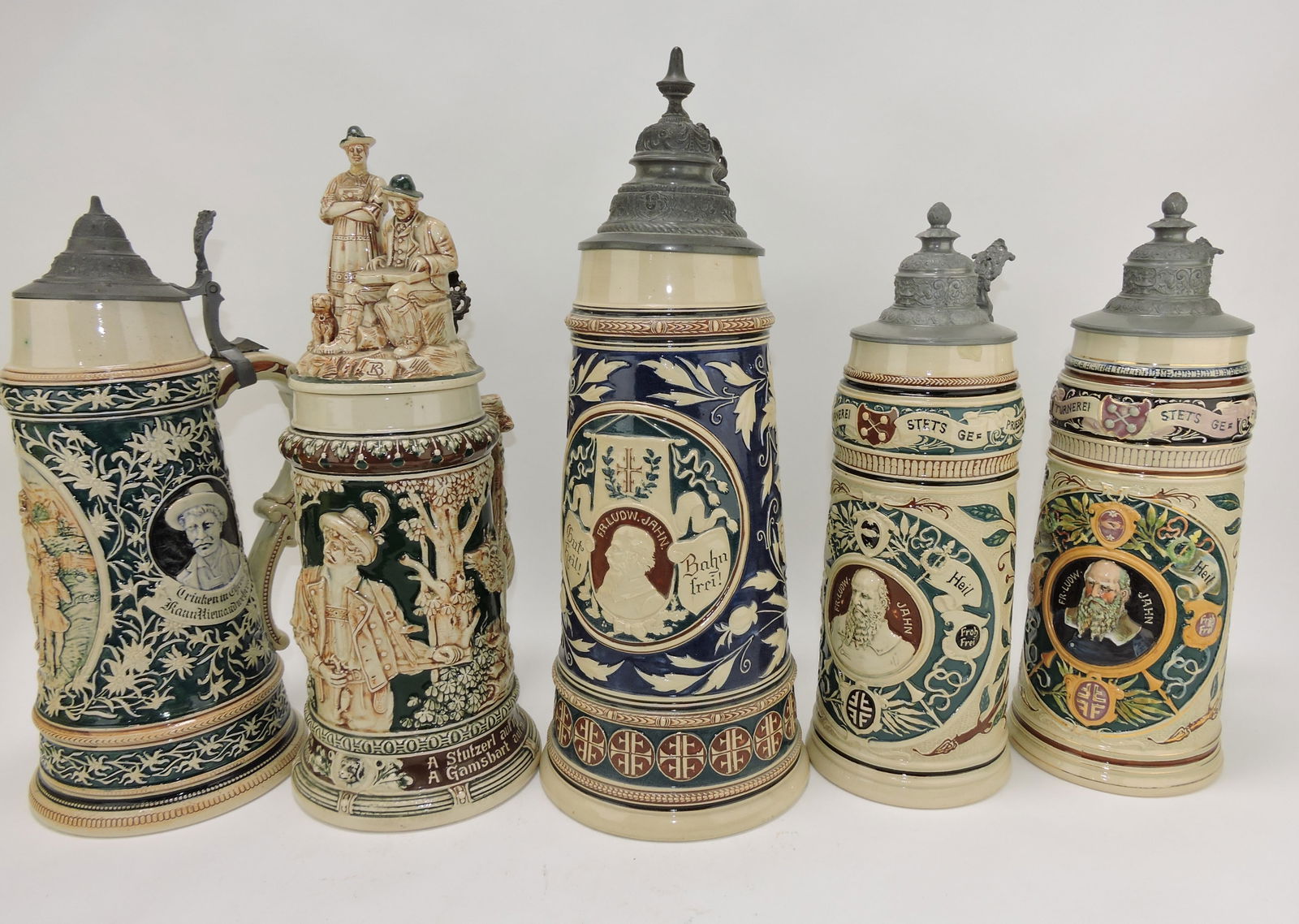 Lot of 5 German steins, 14 to 17", (1 of 1)