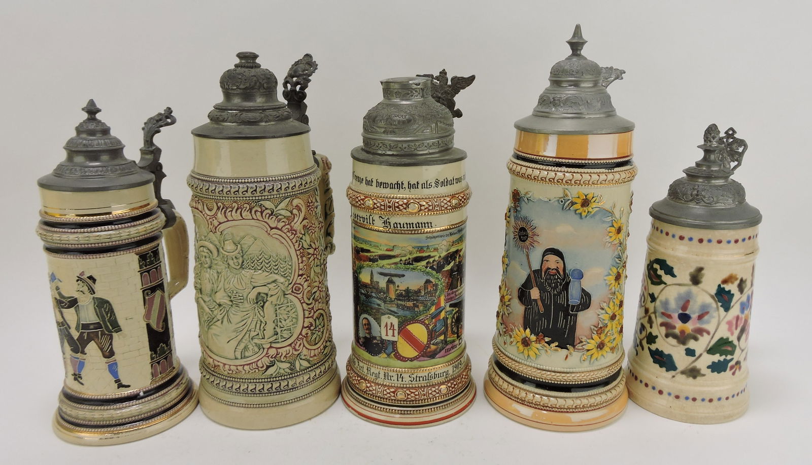 Lot of 5 German steins, 9 to 11", (1 of 1)