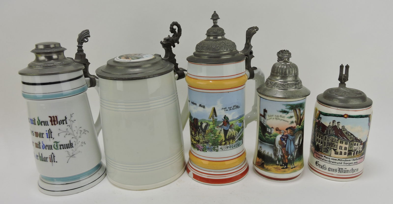 Lot of 5 German porcelain steins, (1 of 1)