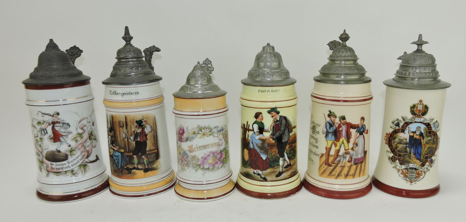 Lot of 6 German porcelain steins, (1 of 1)