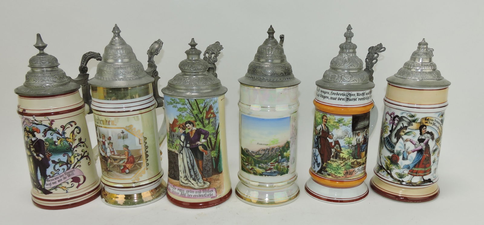 Lot of 6 German porcelain steins, (1 of 1)