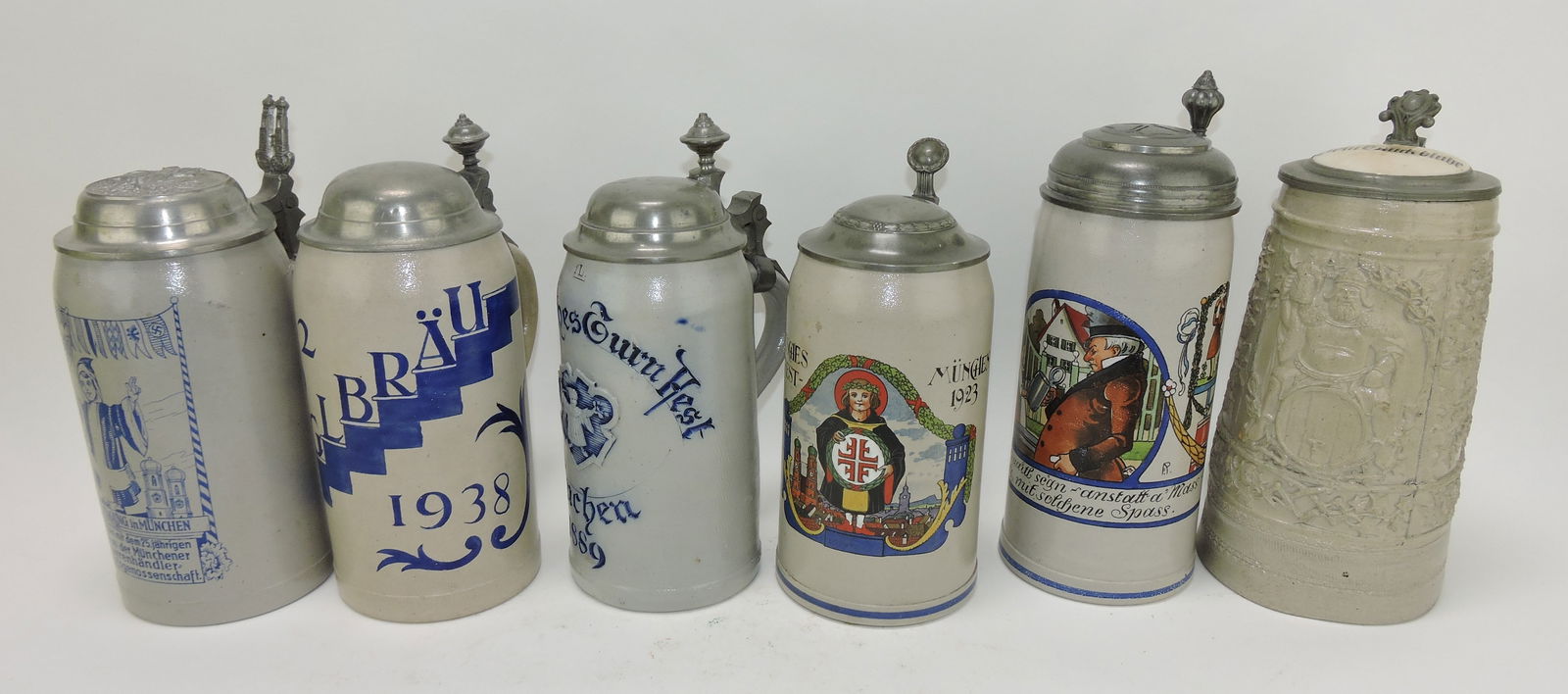 Lot of 6 stoneware steins, 7 to 9", (1 of 1)