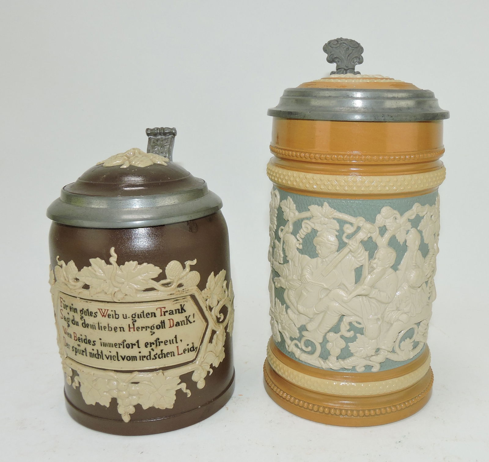 Mettlach lot of 2 steins, #1180 1/4L, (1 of 3)