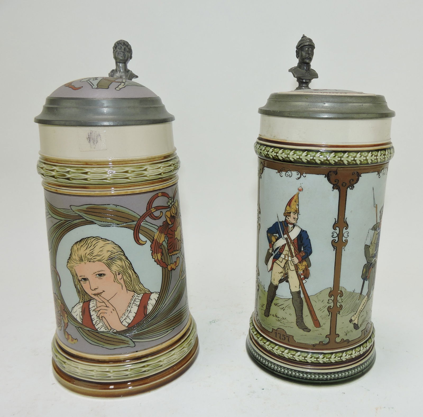 Mettlach lot of 2 steins, #2638 1/2L, (1 of 3)