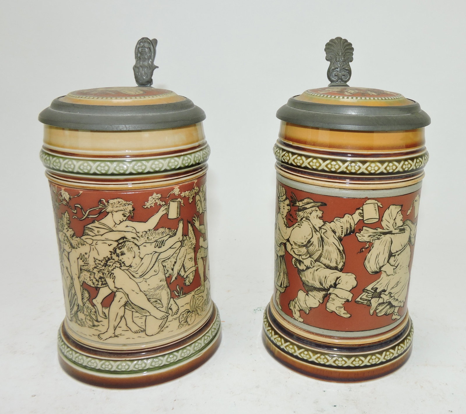 Mettlach lot of 2 steins #2035 3/10L,: festive AND #2057 3/10L, peasants dancing