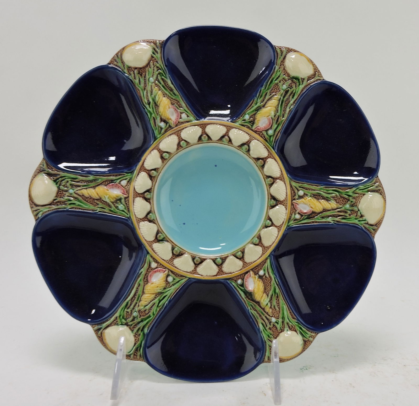 Minton majolica cobalt six well (1 of 2)