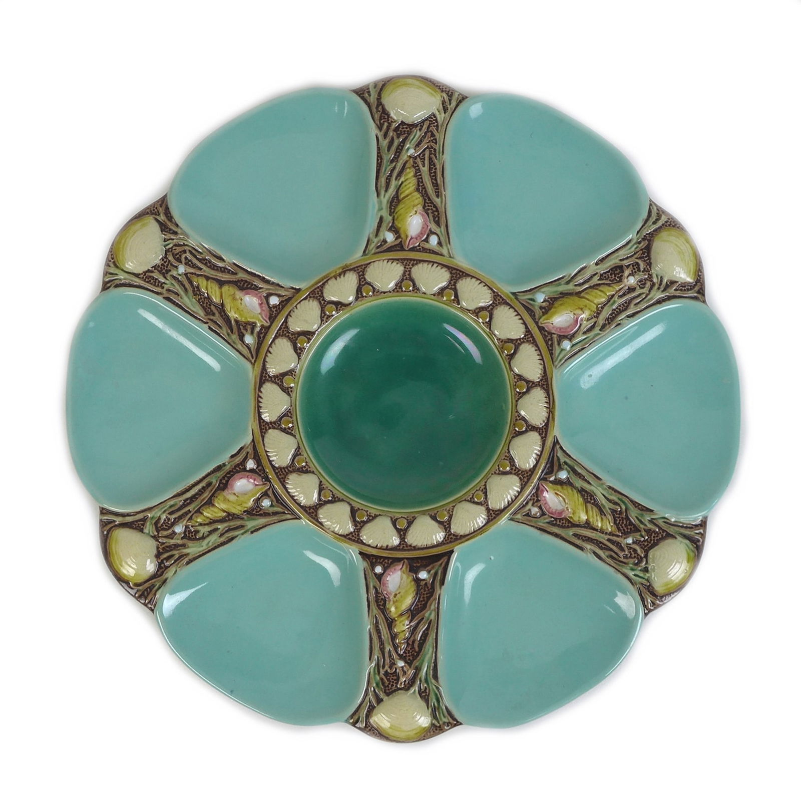 Minton majolica turquoise 6 well oyster (1 of 1)