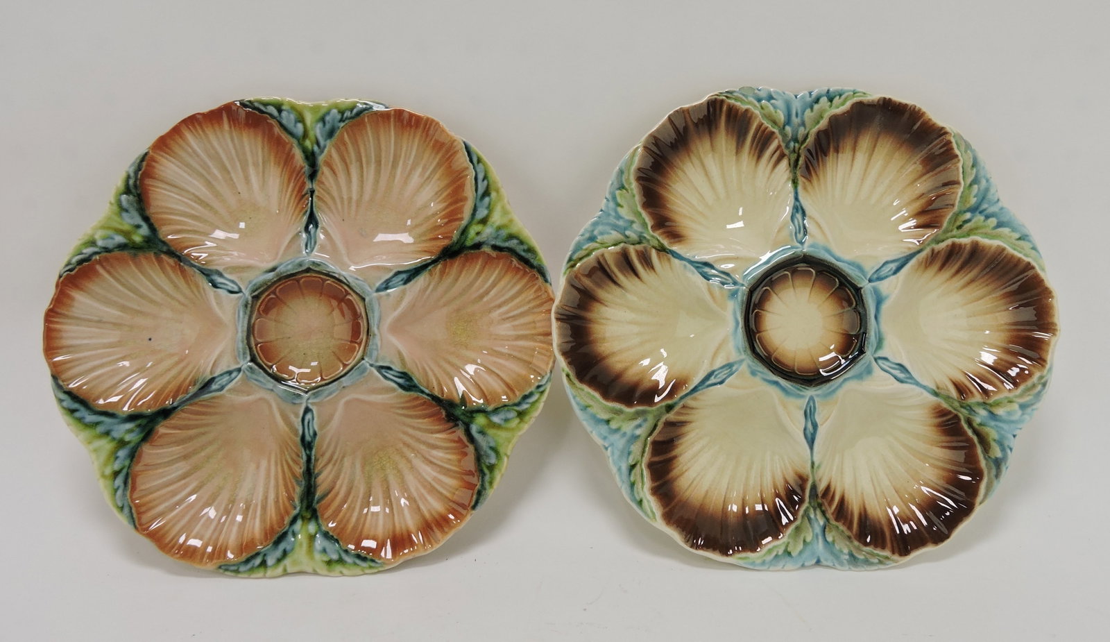 Sarreguemines majolica lot of 2 -: 9 1/2" oyster plates
