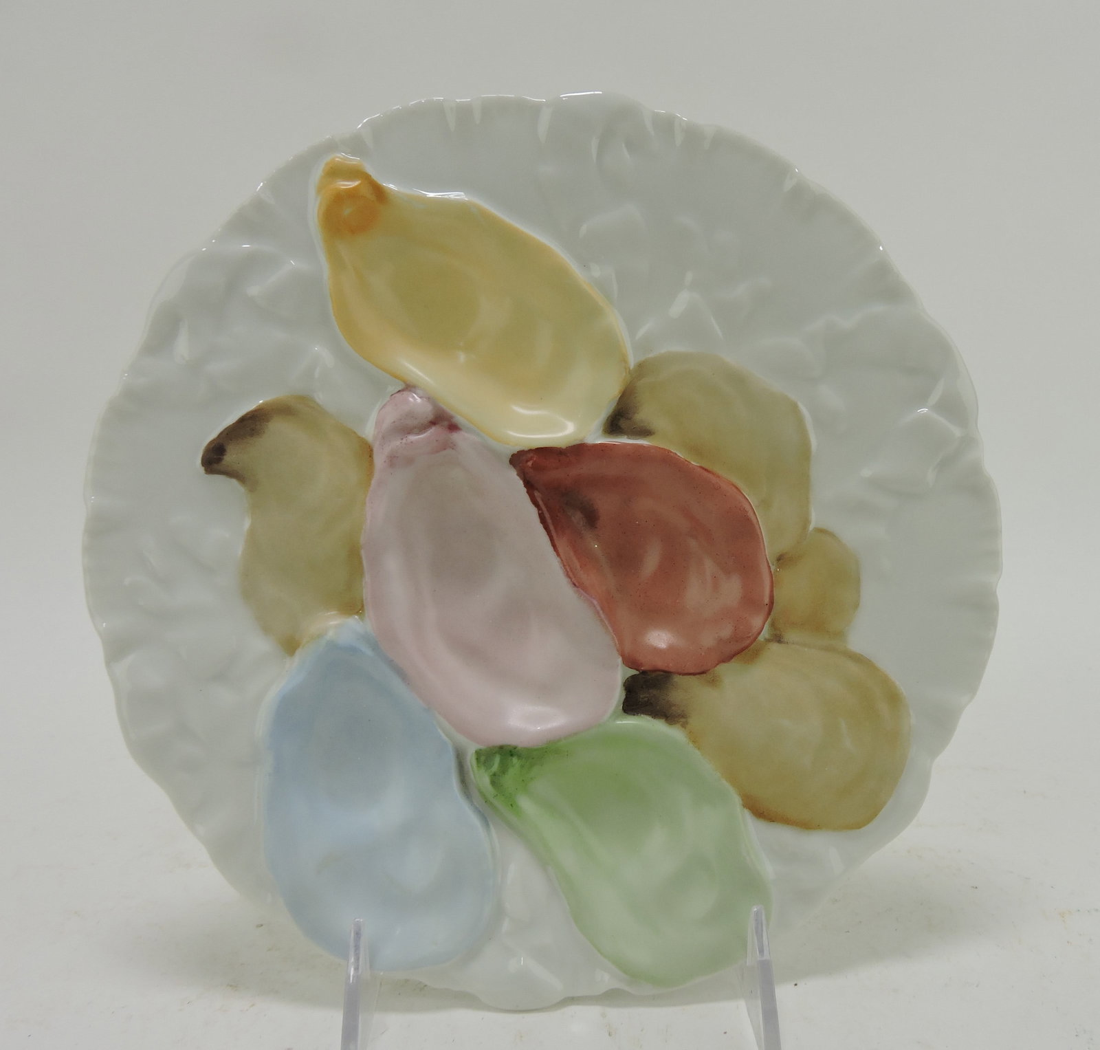 Haviland & Co five well turkey style: oyster plate, multi color wells, 8 3/4"
