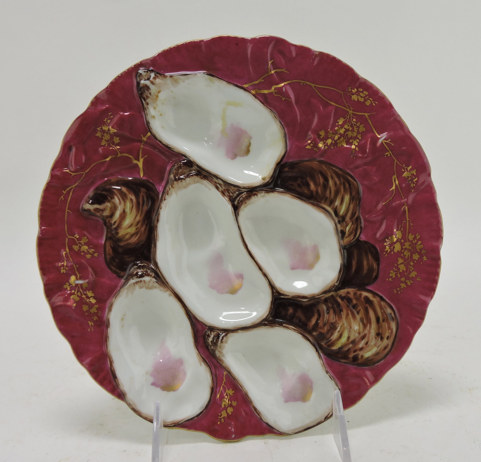 Burgundy turkey style five well oyster: plate, 8 1/2"