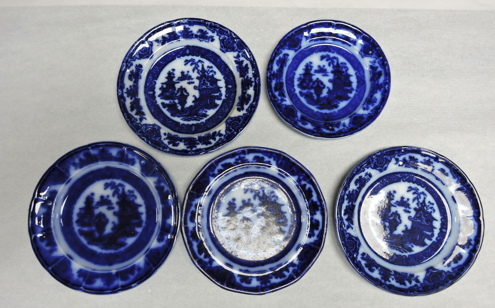 Flow Blue Temple lot of 5 plates, (1 of 1)