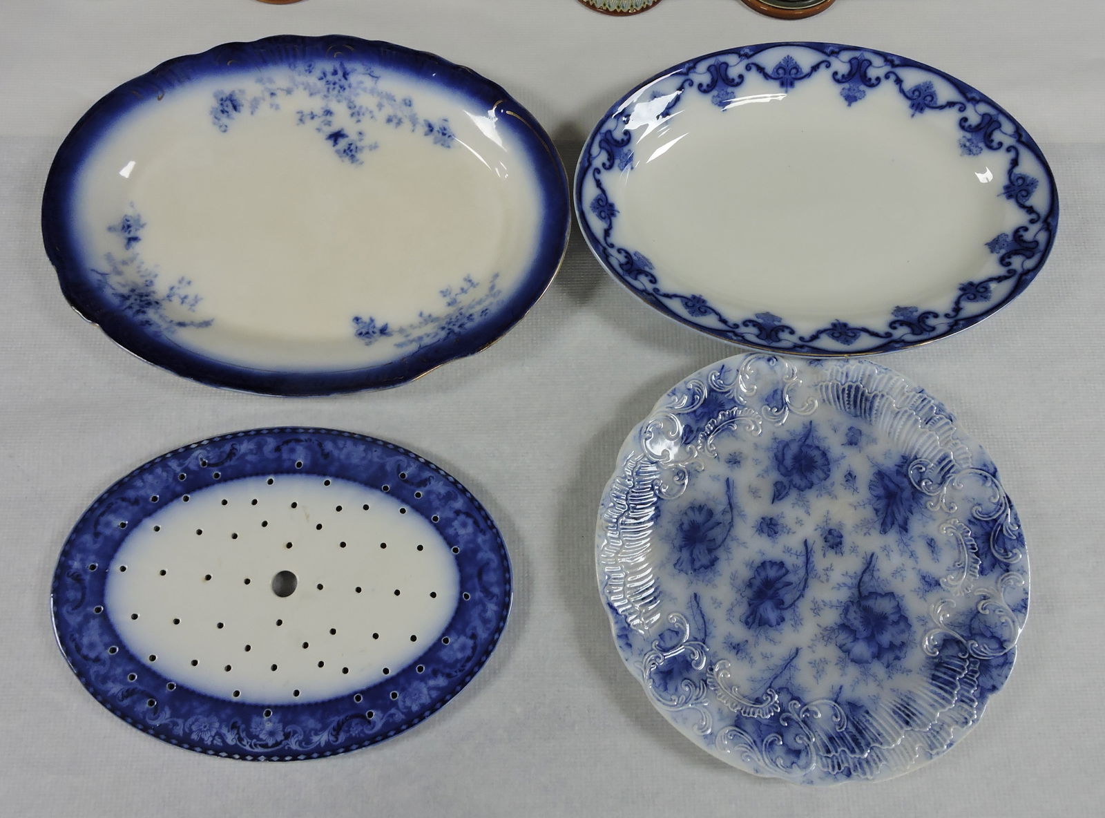 Flow Blue lot of 2 oval trays, round (1 of 1)