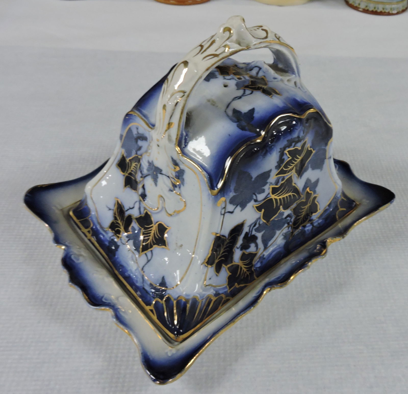 Flow Blue cheese dish with gold (1 of 1)