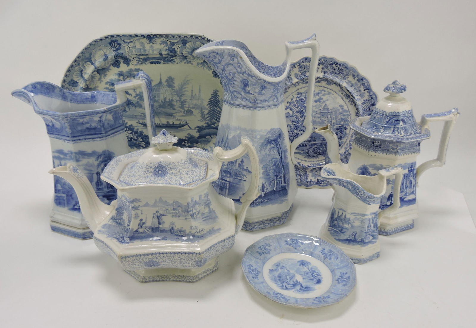 Blue & white transferware lot of 8 pcs, (1 of 1)