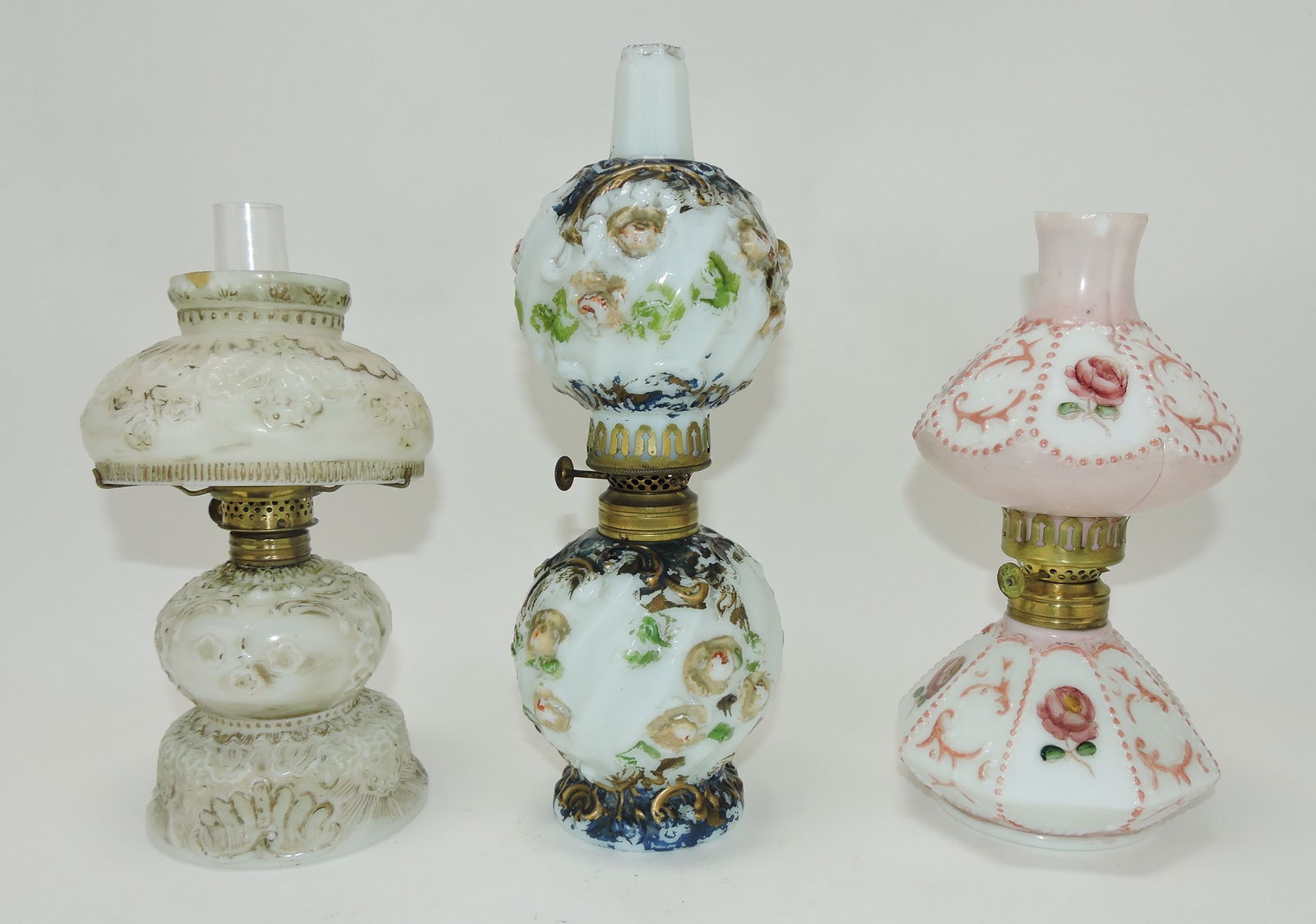 Milk glass lot of 3 miniature lamps, (1 of 1)
