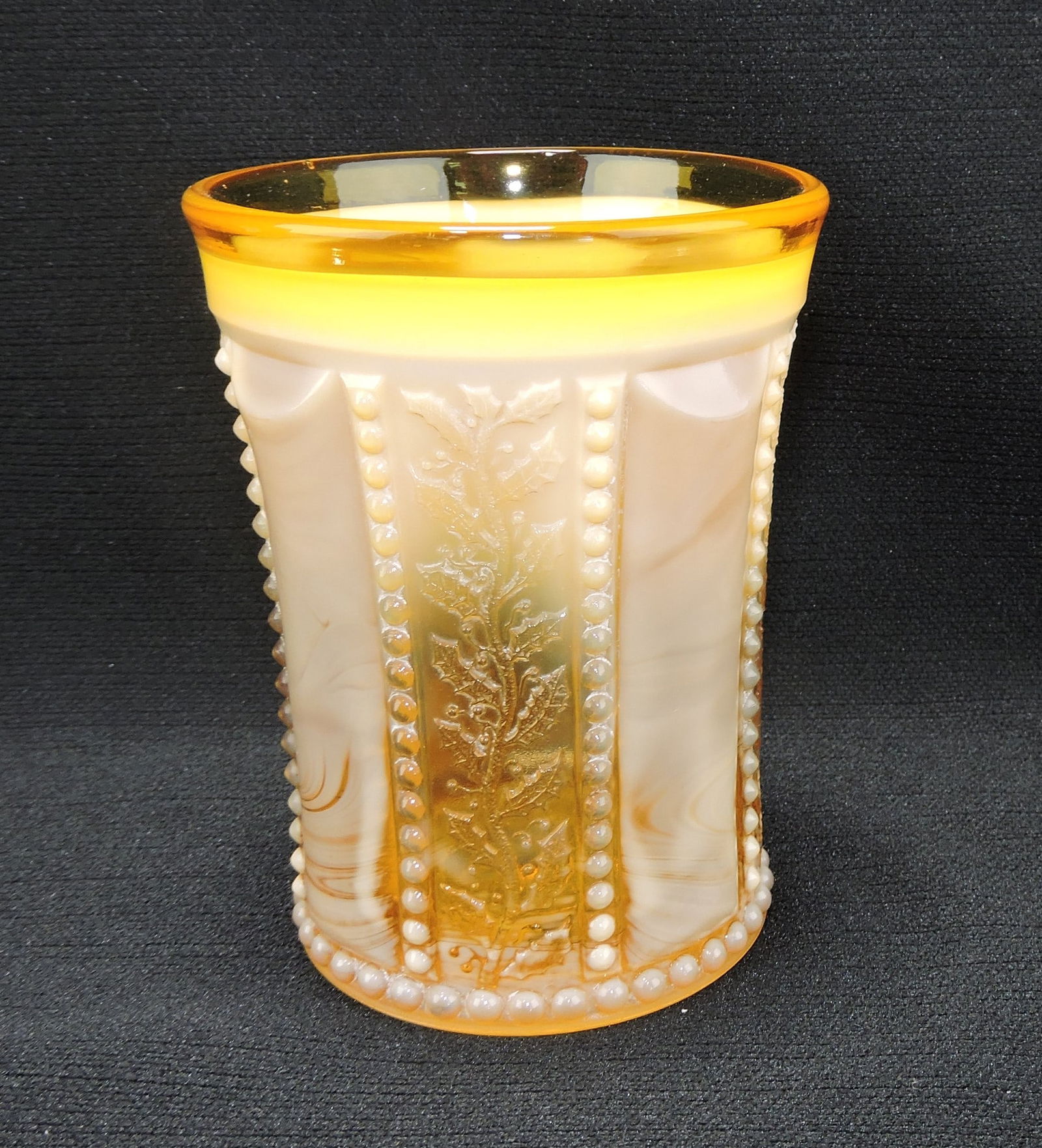 Greentown Holly amber tumbler: .