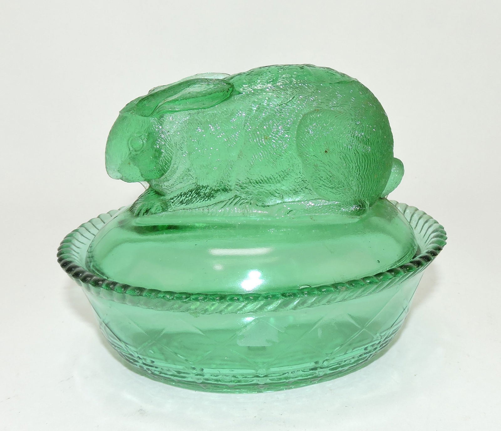 Greentown green rabbit covered dish (1 of 1)