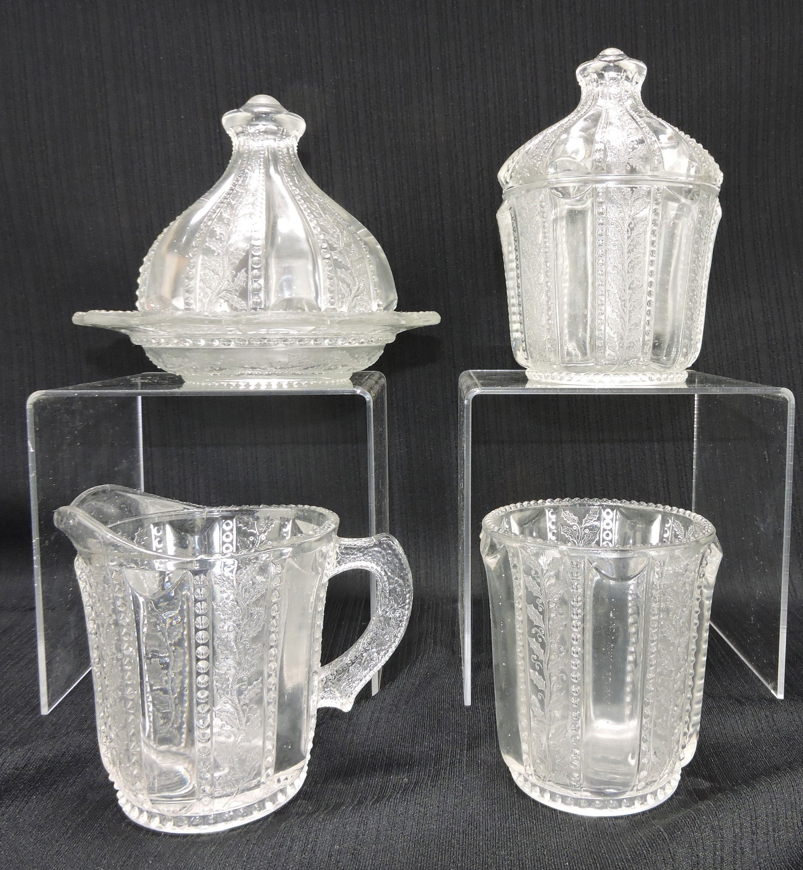 Greentown clear Holly & Berry 4 pc (1 of 1)