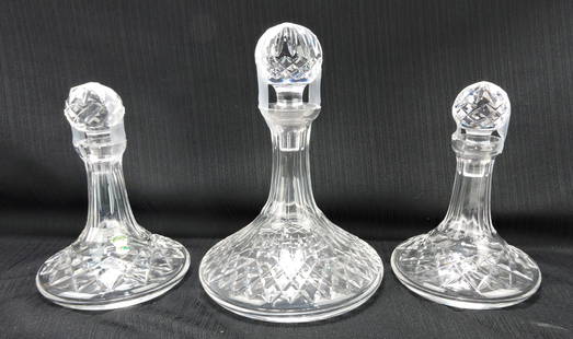 Waterford crystal lot of 3 decanters,: 8" to 10 1/2"